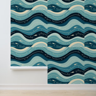 Ocean Waves Pattern: Een sereen zeegezicht Behang