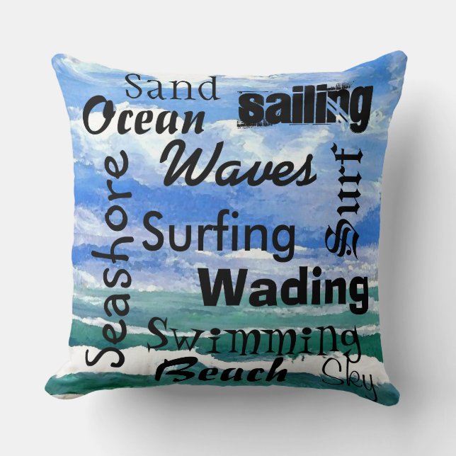 Ocean Waves Pillow Beach Seashore Sailing Words Kussen (Voorkant)