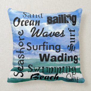 Ocean Waves Pillow Beach Seashore Sailing Words Kussen