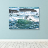 Ocean Waves, Rocks en Zee Birds Canvas afdrukken (Insitu (Houten vloer))