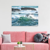 Ocean Waves, Rocks en Zee Birds Canvas afdrukken (Insitu (Woonkamer))