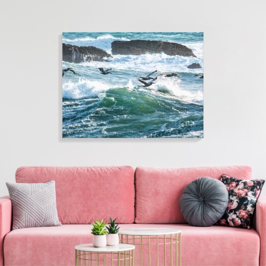 Ocean Waves, Rocks en Zee Birds Canvas afdrukken (Insitu (Woonkamer))