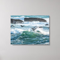 Ocean Waves, Rocks en Zee Birds Canvas afdrukken