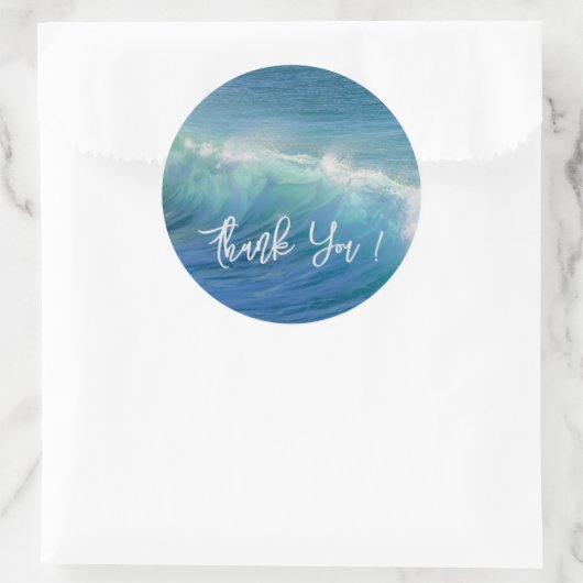 Ocean Waves Round Wedding Thank You Stickers (Tas)
