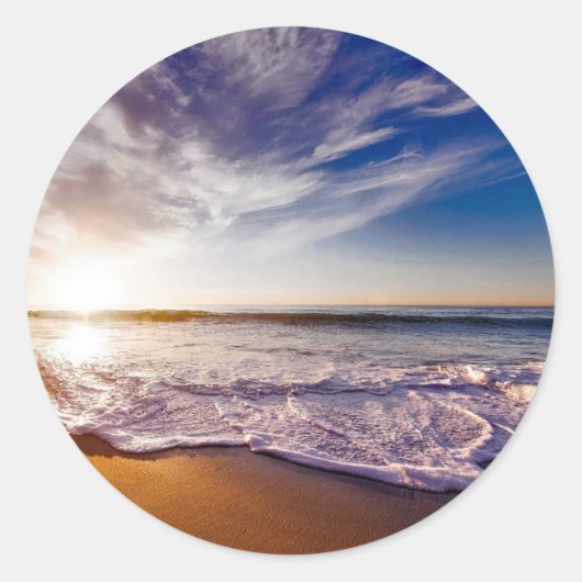 Ocean Waves Rust op het strand Ronde Sticker (Voorkant)