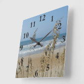 Ocean Waves Sand Dune Zee Oats Landscape Foto 2 Vierkante Klok (Hoek)