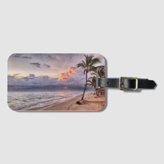 Ocean Waves Sandy Beach Sunset Bagagelabel (Voorkant (horizontaal))