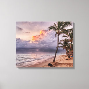 Ocean Waves Sandy Beach Sunset Canvas Afdruk