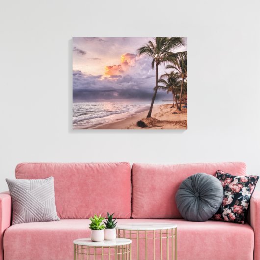 Ocean Waves Sandy Beach Sunset Canvas Afdruk (Insitu (Woonkamer))