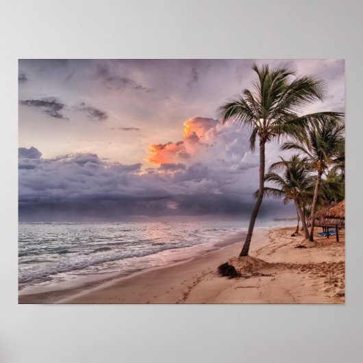 Ocean Waves Sandy Beach Sunset Poster (Voorkant)