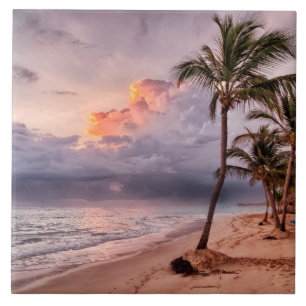 Ocean Waves Sandy Beach Sunset Tegeltje