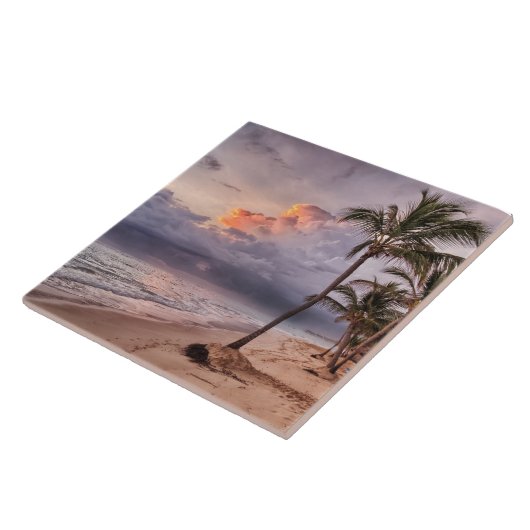 Ocean Waves Sandy Beach Sunset Tegeltje (Zijkant)