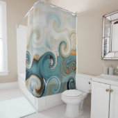 Ocean Waves Strand Blauwgroen Blauw Abstract 74 Douchegordijn (In situ)