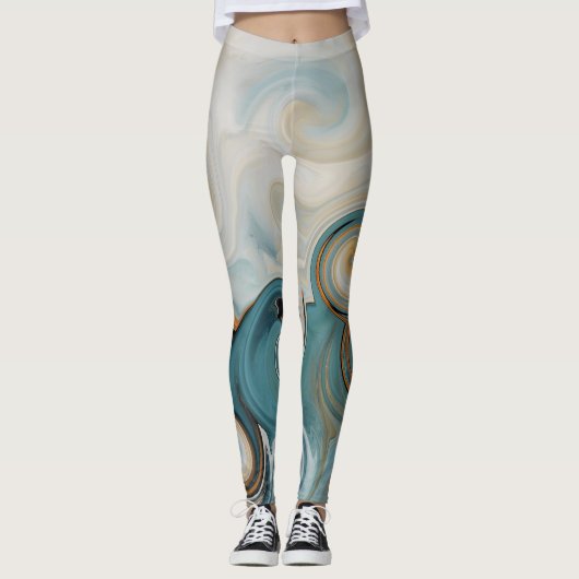 Ocean Waves Strand Blauwgroen Blauw Abstract 74 Leggings (Voorkant)