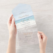 Ocean Waves Strand Tropische bruiloft All In One Uitnodiging (Afscheurbaar)