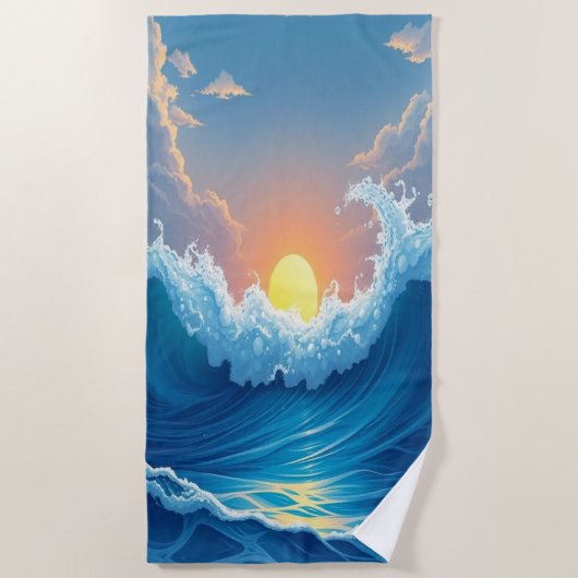Ocean Waves & Sun Beach Towel Strandlaken (Voorkant)