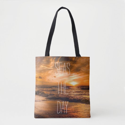 Ocean Waves Sunrise Zee de Day Quote Tote Bag (Voorkant)