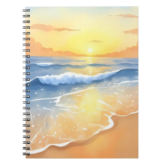 Ocean Waves Sunset | Beach Watercolor Notitieboek (Voorkant)