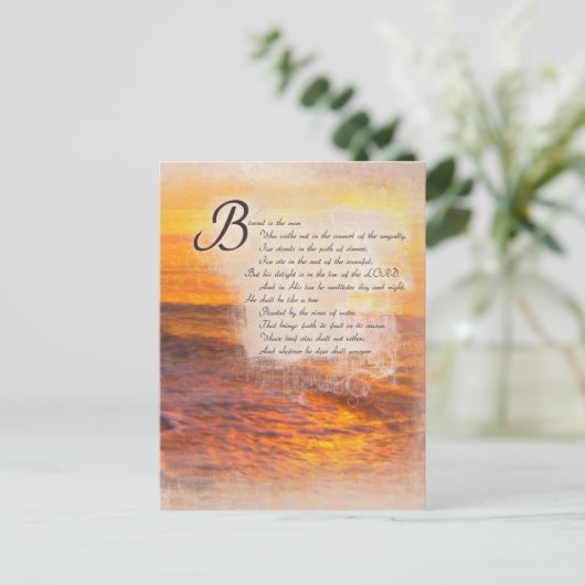 Ocean Waves Sunset Bible Scripts Psalms 1:1 Briefkaart (Staand voorkant)