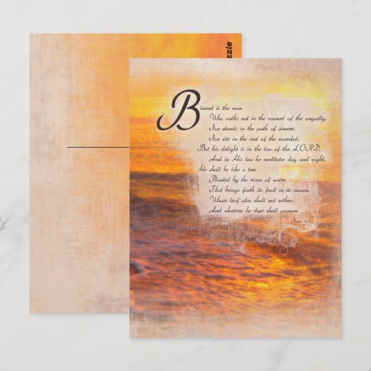 Ocean Waves Sunset Bible Scripts Psalms 1:1 Briefkaart (Voorkant / Achterkant)