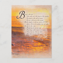 Ocean Waves Sunset Bible Scripts Psalms 1:1 Briefkaart