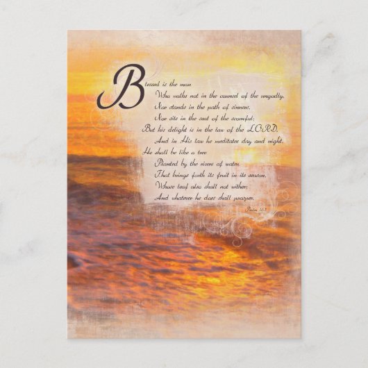 Ocean Waves Sunset Bible Scripts Psalms 1:1 Briefkaart (Voorkant)