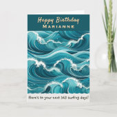 Ocean Waves Surfing Custom Name Happy Birthday Kaart (Voorkant)