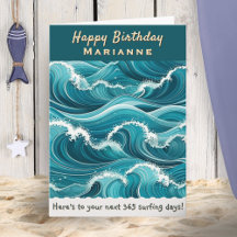 Ocean Waves Surfing Custom Name Happy Birthday
