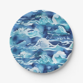 Ocean Waves | Teal Watercolor Aqua Blue Papieren Bordje