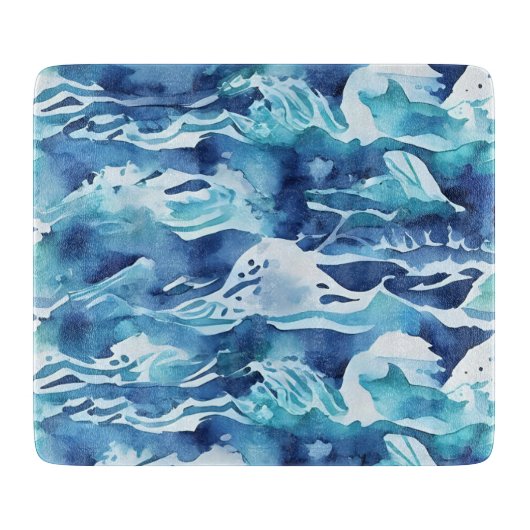 Ocean Waves | Teal Watercolor Aqua Blue Snijplank (Voorkant)