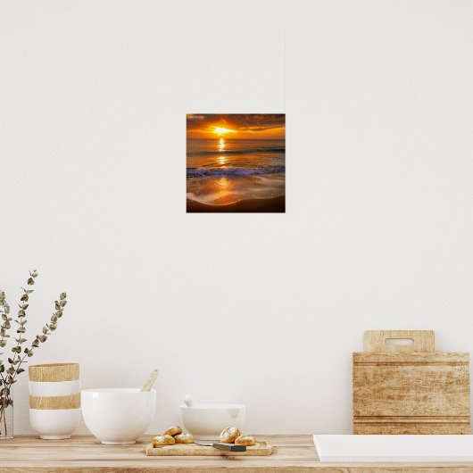 Ocean Waves tijdens de zonsondergang Poster (Keuken)