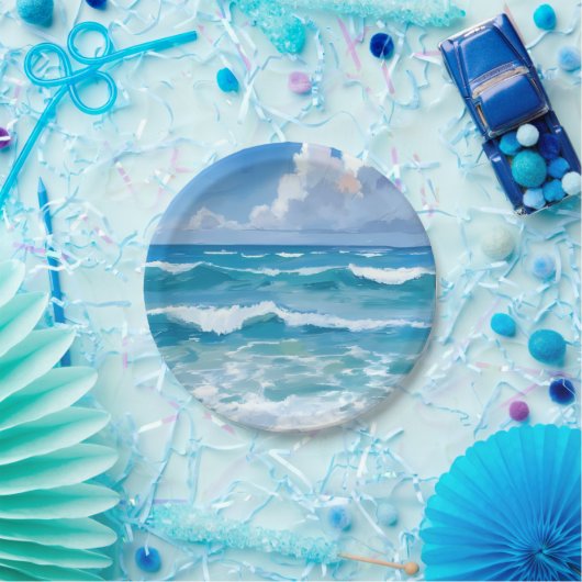Ocean Waves Waterverf Beach Kustbruiloft Papieren Bordje (Feest)
