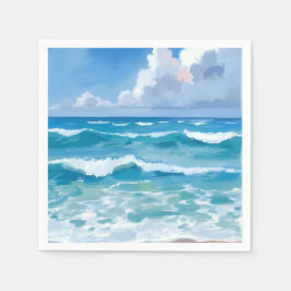 Ocean Waves Waterverf Beach Kustbruiloft Servet