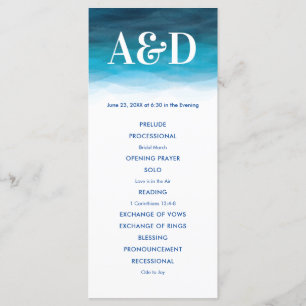 Ocean Waves Waterverf bruiloft programma, blauw Programmakaart