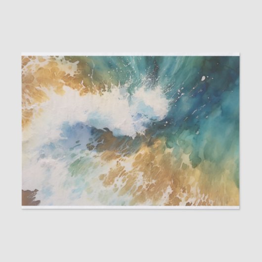 Ocean Waves Waterverf Strand Decoupage Tissuepapier (Voorkant)