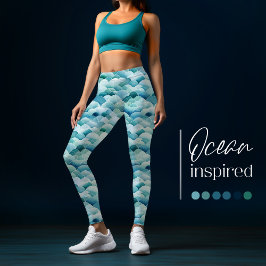 Ocean Waves Waterverf Turquoise Patroon Leggings