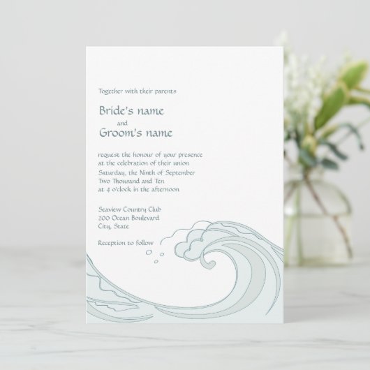 Ocean Waves Wedding Invitations Kaart (Staand voorkant)