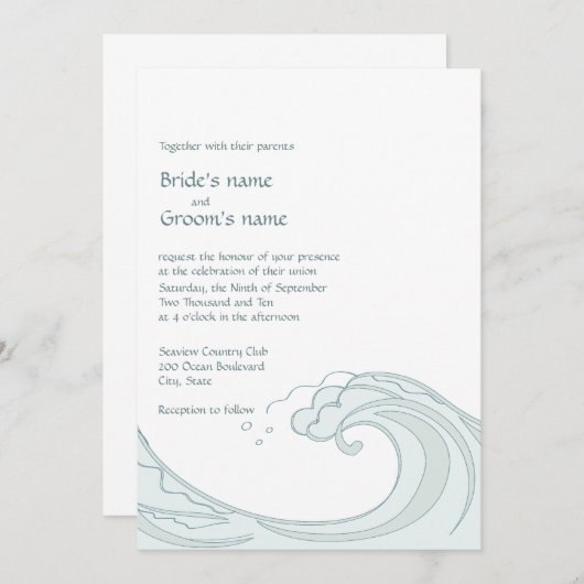 Ocean Waves Wedding Invitations Kaart (Voorkant / Achterkant)