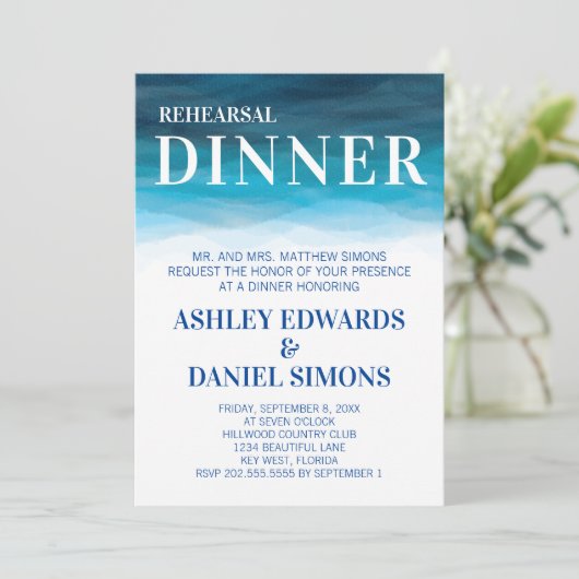 Ocean Waves Wedding Rehearsal Dinner Uitnodiging (Staand voorkant)