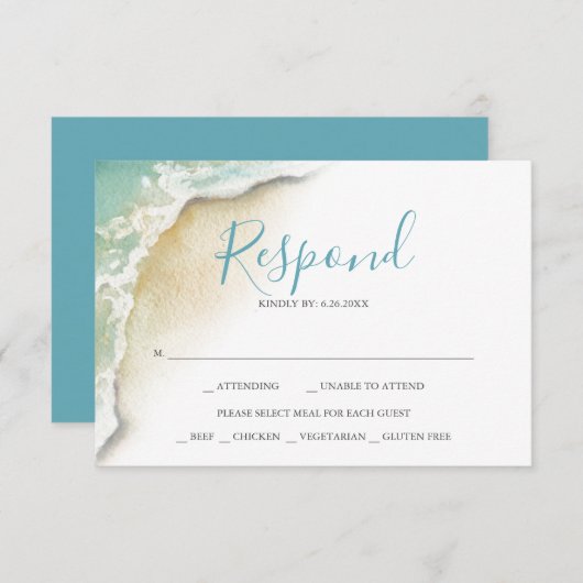 Ocean Waves Wedding Turquoise Blue Reply RSVP (Voorkant / Achterkant)