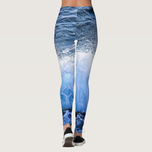 Ocean Waves Zee Coastal Aqua Nautical Beach Zee Leggings (Achterkant)