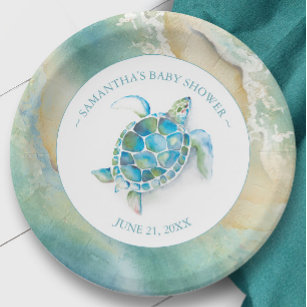 Ocean Waves Zee Turtle Baby shower Paper Bord
