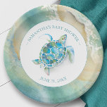 Ocean Waves Zee Turtle Baby shower Paper Bord<br><div class="desc">Sweet gepersonaliseerde borden voor je tropische zee schildpad met het baby shower van de achtertuin. Dit ontwerp is voorzien van een oceaangolven grens met een waterverf zee schildpad. Personaliseer je met de naam en de douchedatum van de moeder. Ga naar www.zazzle.com/dotellabelle voor het bijbehorende strandthema op het partijtje van aloha...</div>