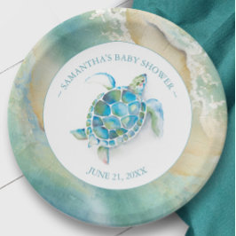 Ocean Waves Zee Turtle Baby shower Paper Bord