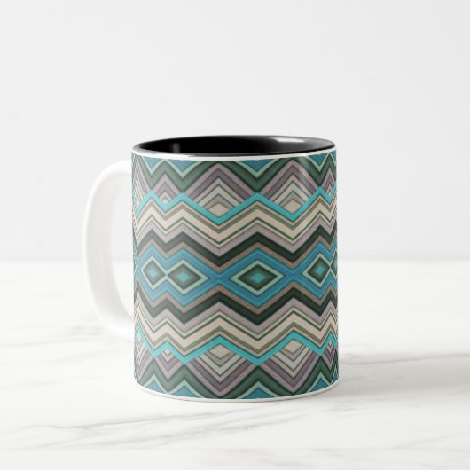 Ocean Waves Zig Zags & Stripes Tweekleurige Koffiemok (Voorkant links)