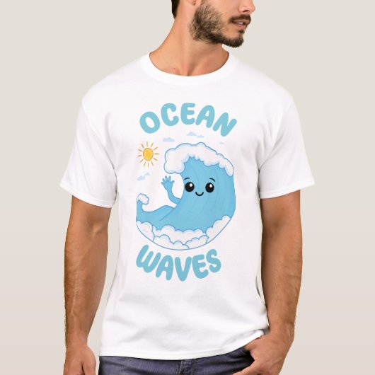 Ocean Waving Grappig Schattige Kawaii Pun Summer T-shirt (Voorkant)