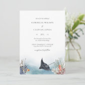 Ocean Wedding Invitations under the Zee Waterverf Kaart (Staand voorkant)
