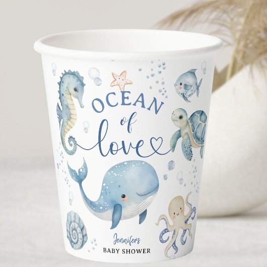Ocean Whale Baby Shower Boy Blue Papieren Bekers