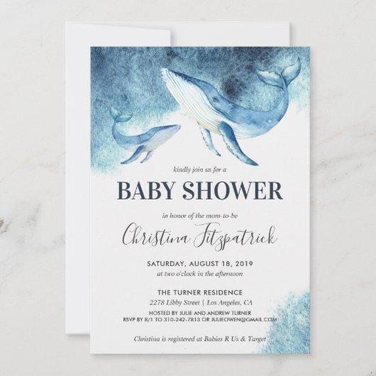 Ocean Whale Baby shower Invitation Kaart (Voorkant)