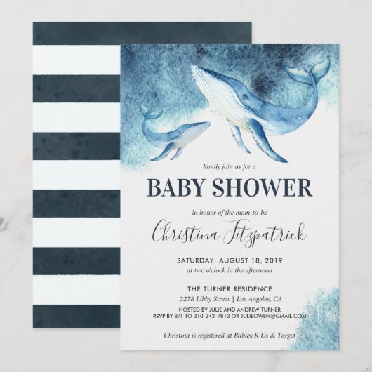 Ocean Whale Baby shower Invitation Kaart (Voorkant / Achterkant)